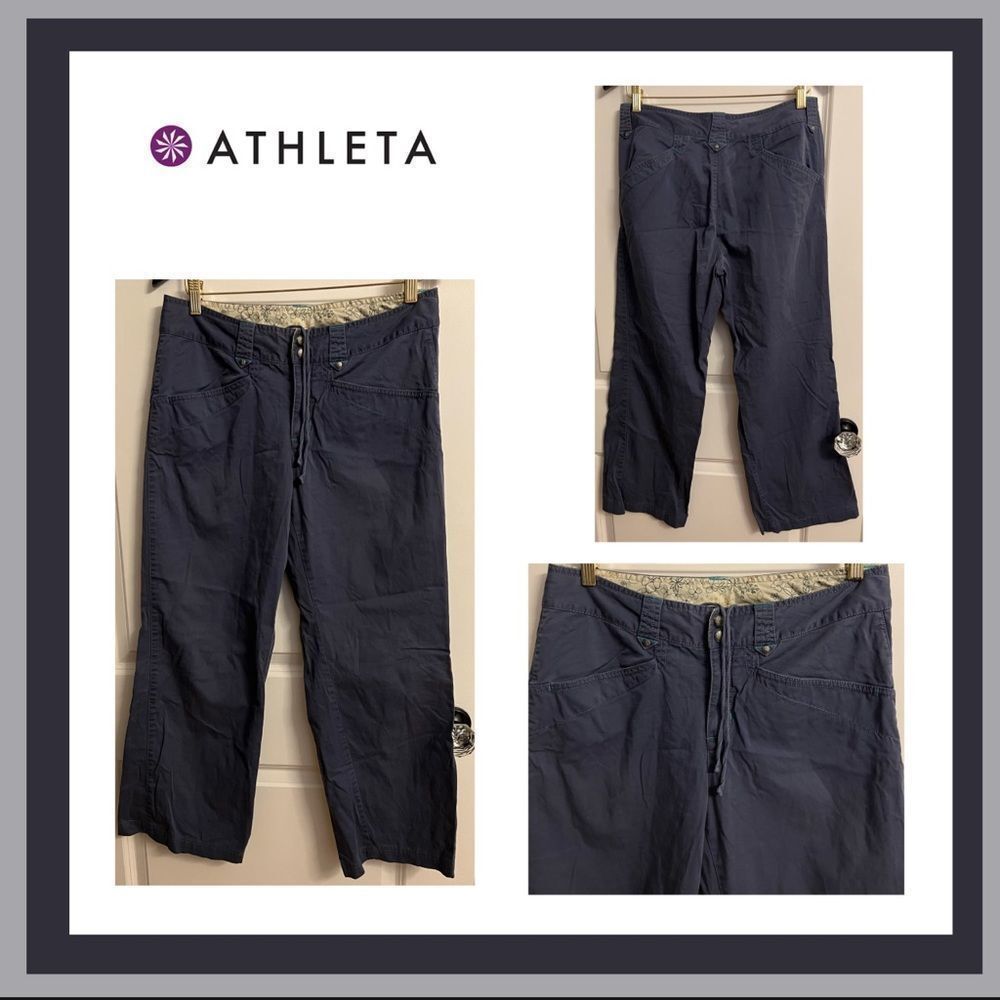 Athleta Blue Deep Pocket Interior Drawstring Hiking Pants Size 8 